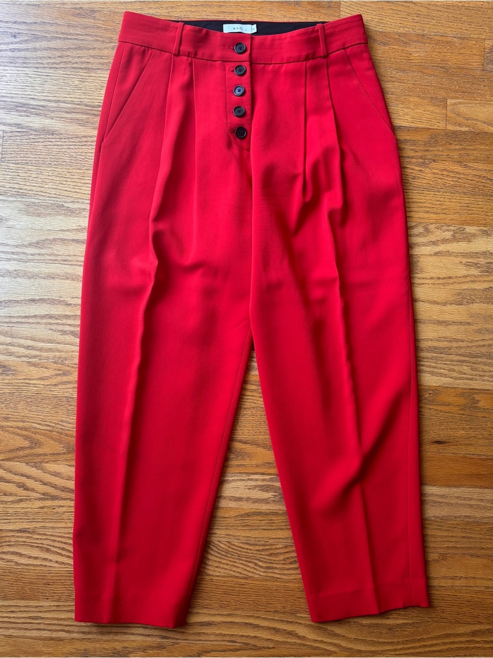 A.L.C. High-Rise Red Button-Front Tapered Pants